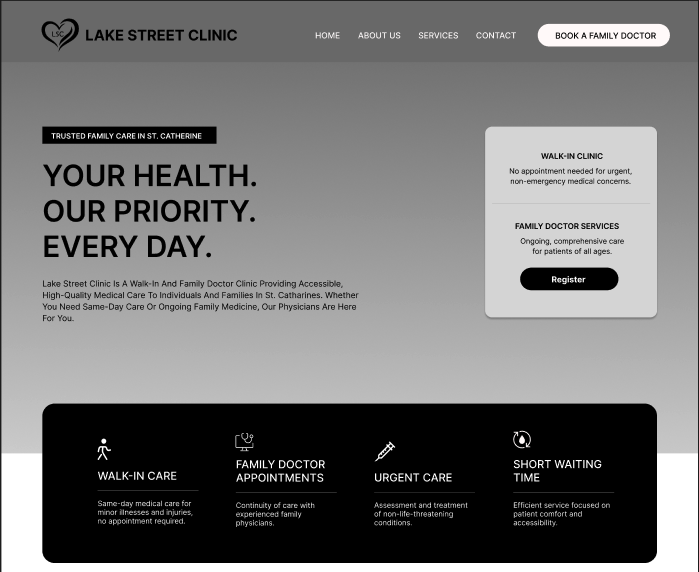 Lake Street Clinic Wireframe